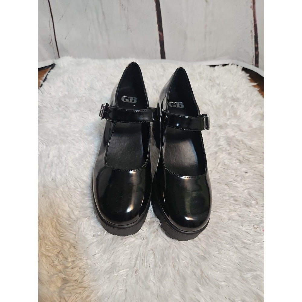 GB Mary Jane Platform Heel Shoes Womens 9 Shiny Block Lug Sole Y2K